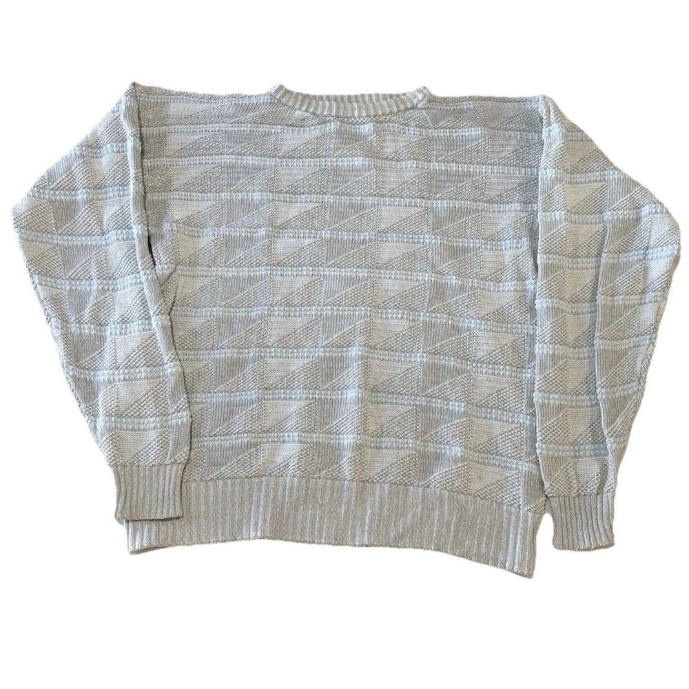 VTG Fox Collection 100% Cotton Sweater L Pastel Multicolor Chunky Geometric Wear